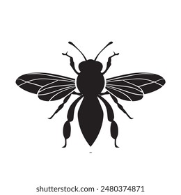 A black and white drawing of a bee