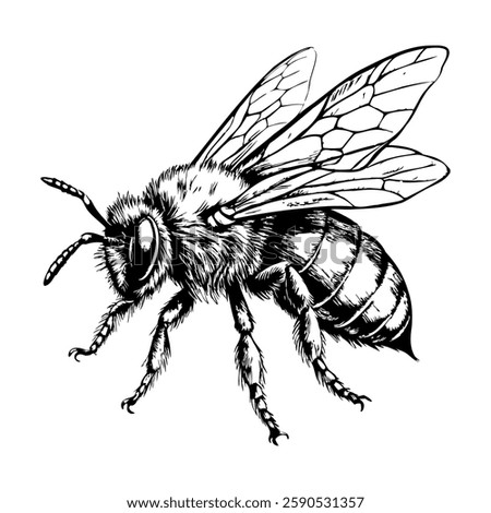 A black and white drawing of a bee