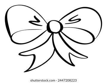 black and white drawing of bow and ribbon. line icon element for web site design, logo, app, UI. Vector illustration