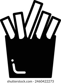 A black and white drawing of a bowl of french fries. The fries are cut into long thin strips and are arranged in a way that they look like they are in a bowl