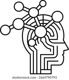 Dibujo en blanco y negro de un cerebro con muchas circunferencias Pequeñas. El dibujo es de la cabeza de un hombre con un cerebro