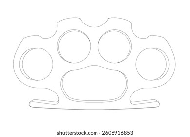 A black and white drawing of a Brass knuckles with a black and white outline. The drawing has a strong, aggressive feeling to it