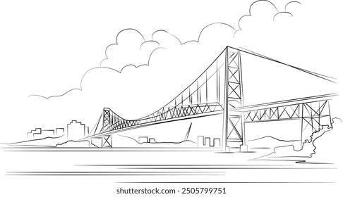 black and white drawing of bridge