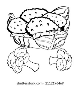 Dibujo en blanco y negro de brócoli para colorear. Verduras para colorear libros. Ilustración del vector