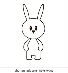 Black and white drawing of bunny. Isolated vector illustration on white background.