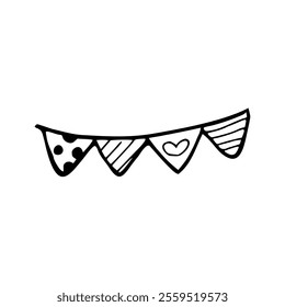 A black and white drawing of a bunting