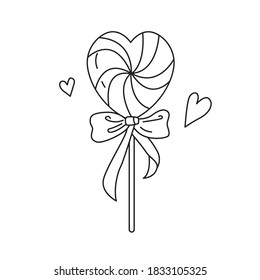 Dibujo blanco-negro de caramelos sobre una pata. Imágenes prediseñadas. Adecuadas para postales, volantes, banners, invitaciones. Ilustración vectorial para la terapia artística, libro de colorear antiestrés para adultos y niños.