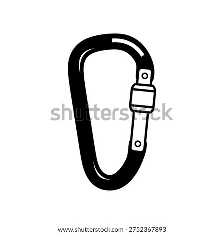 A black and white drawing of a carabiner