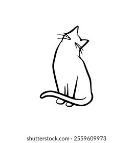 A black and white drawing of a cat sitting