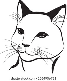 a black and white drawing of a cat's face