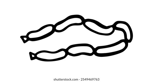 Black and white drawing of a chain of rounded meat sausages