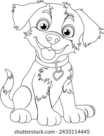 Dibujo en blanco y negro de un cachorro alegre