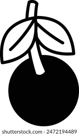 A black and white drawing of a cherry with a leaf on top. The cherry is small and round, and the leaf is large and green. The image has a simple and elegant feel to it, with the focus on the cherry