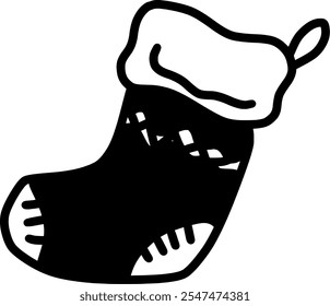 A black and white drawing of a Christmas stocking 2