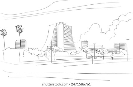 Black and white drawing of city