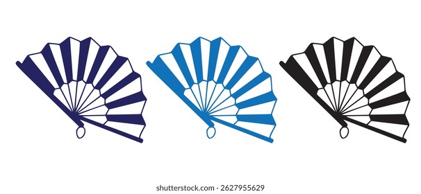A black and white drawing of a classic oriental folding fan design.