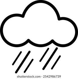 A black and white drawing of a cloud with rain falling from it. The rain is falling in a straight line