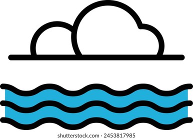 A black and white drawing of a cloudy sky with a body of water in the foreground. The sky is filled with clouds, and the water is choppy. Scene is calm and peaceful, despite the stormy weather