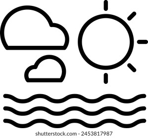 A black and white drawing of a cloudy sky with a sun shining through the clouds. The sun is in the center of the image, and the clouds are scattered throughout the sky