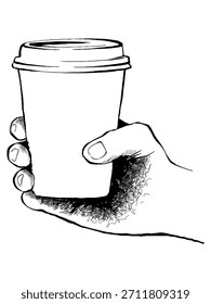 Dibujo en blanco y negro de una manija de la taza de café, Ilustración vectorial