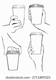 Black and white drawing of a coffee cup handle, vector illustration
