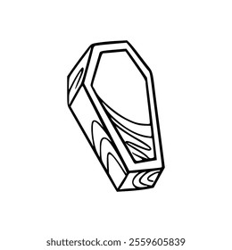 A black and white drawing of a coffin