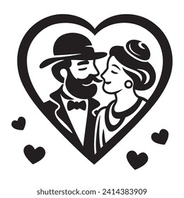 black and white drawing of a couple in love. Valentine s Day