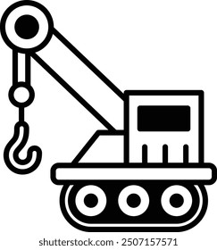 A black and white drawing of a crane. The crane is hanging from a rope and has a large hook on the end. The crane is a symbol of strength and power, and it is often used in construction
