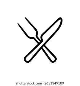 A black and white drawing of a crossed fork and knife