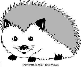 black and white drawing of a cute charming little hedgehog