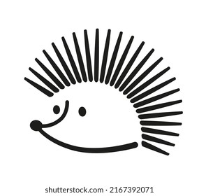 Black and white drawing of a cute hedgehog, logo, emblem svg