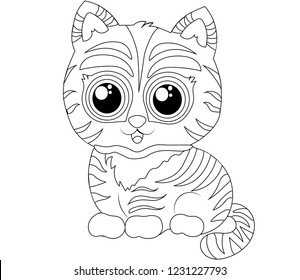 Black and white drawing of a cute tiger cub.