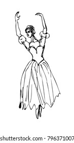 black and white drawing of a dancing ballerina