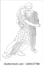 black and white drawing of a dancing rock and roll couple
