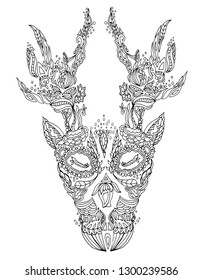 Black and white drawing of a deer for coloring
