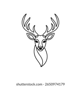 A black and white drawing of a deer head