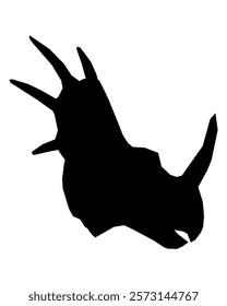 Black and white drawing of a dinosaur head. The drawing is of a dinosaur with a long neck and a long tail. The dinosaur is shown in a shadow, giving it a mysterious and ominous appearance