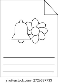 Dibujo en blanco y negro de un documento con flor de campana y doblez de esquina