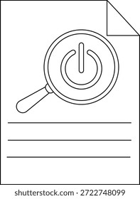 Dibujo en blanco y negro de un documento con un símbolo de poder que se ve con una lupa