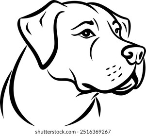 Un dibujo en blanco y negro de un perro con una nariz negra y ojos negros