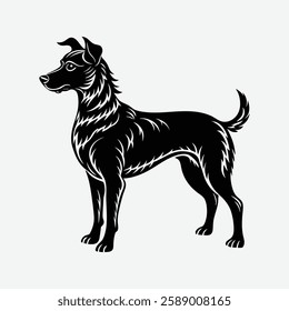 A black and white drawing of a dog vector.
