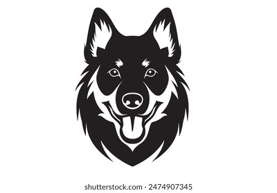 A black and white drawing of a dog's head vector