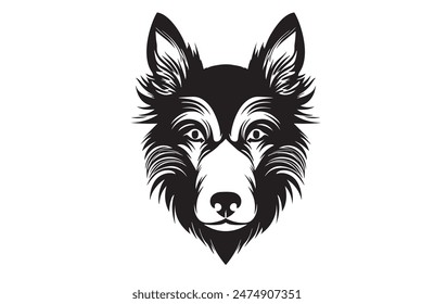 A black and white drawing of a dog's head vector