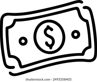 Black and white drawing of a dollar bill with a dollar sign