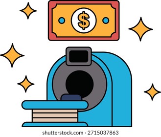 Un dibujo en blanco y negro de un billete de un dólar con un signo de dólar. El billete de un dólar está rodeado por un círculo de estrellas