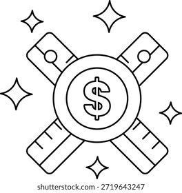 Un dibujo en blanco y negro de un signo de dólar con una Regla y un par de tijeras. La Regla se coloca en el lado izquierdo del signo del dólar