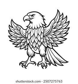 A black and white drawing of a Eagle bird