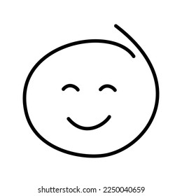 Black and white drawing of an embarrassed, pleased, shy emoticon with closed eyes smiling. Close your eyes in embarrassment.