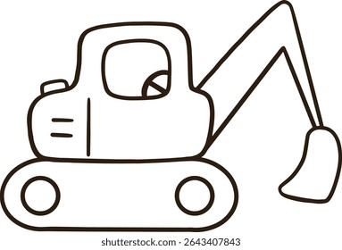 a black and white drawing of an excavator