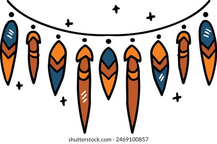 A black and white drawing of feathers with a white background. The feathers are arranged in a line and appear to be hanging from a string. Concept of elegance and simplicity